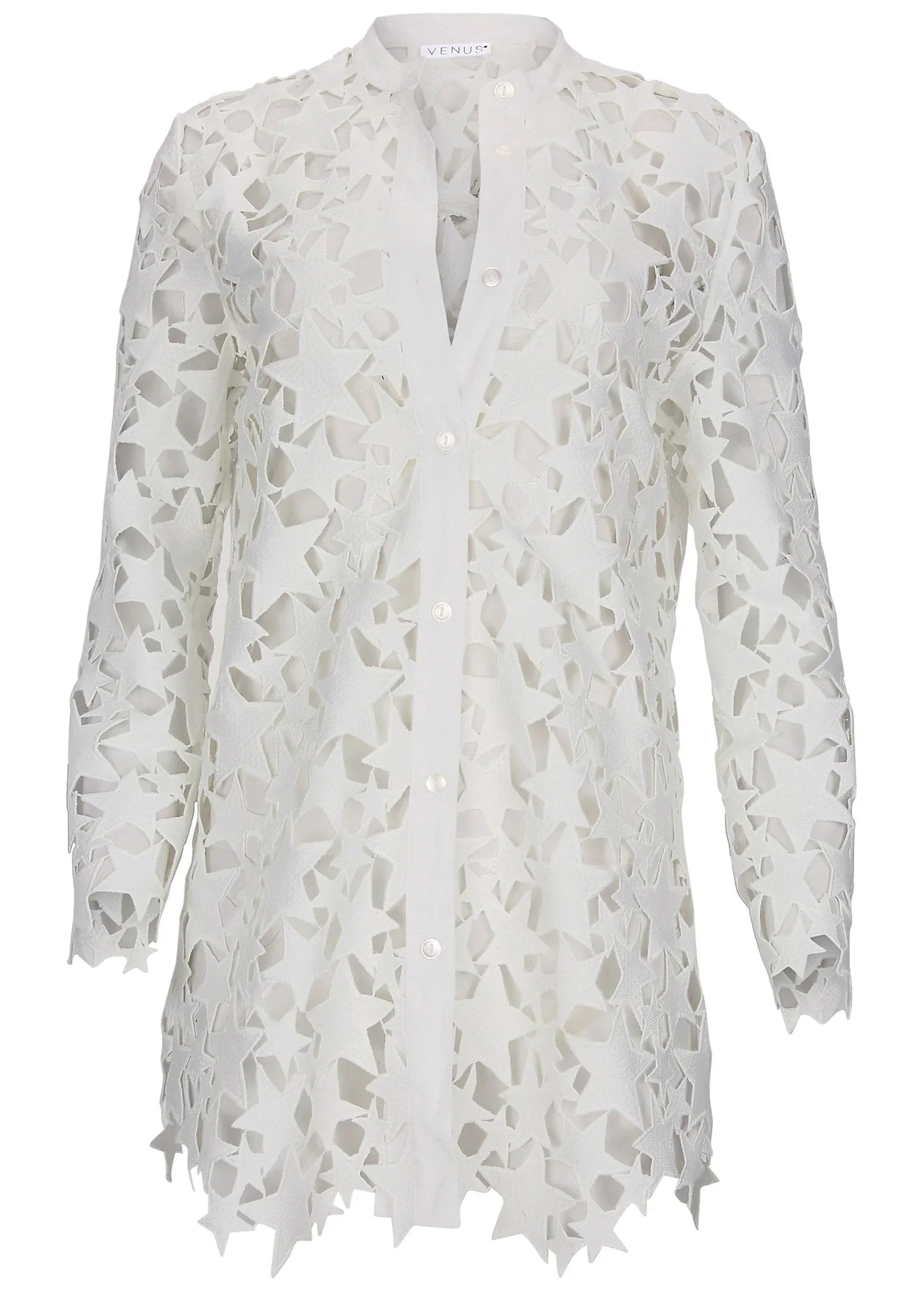 Star Lace Button Down White
