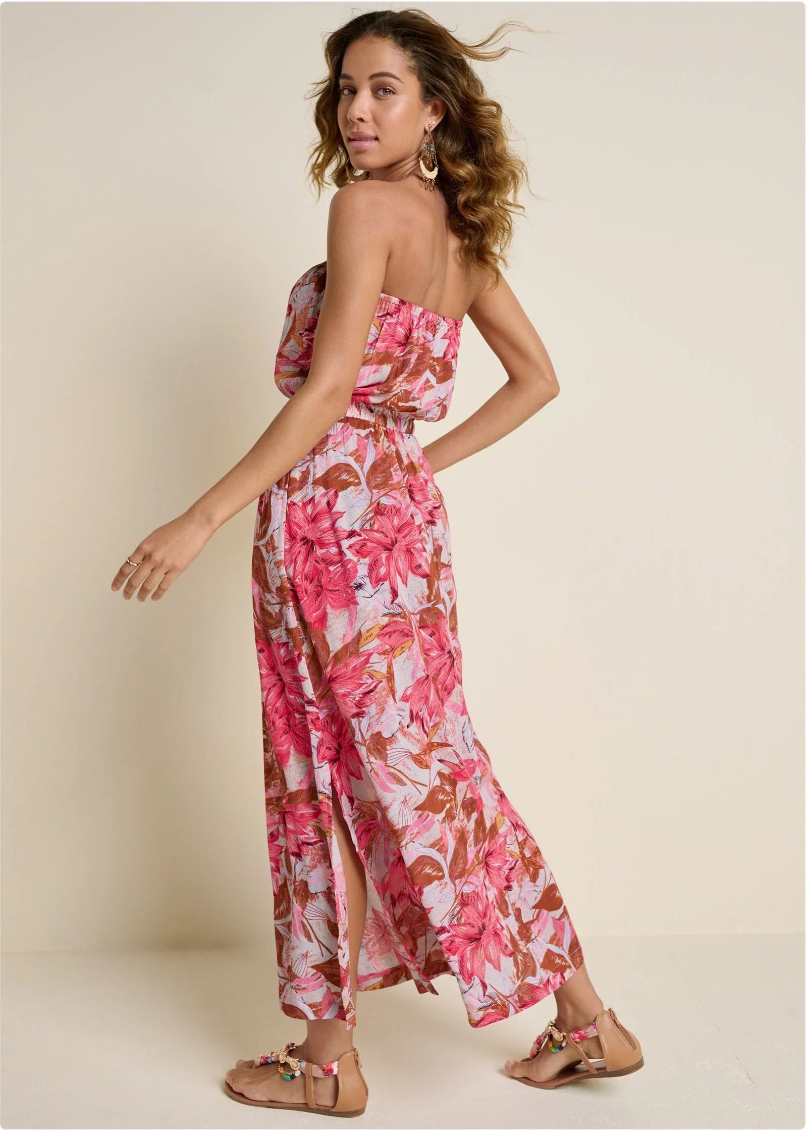 Strapless Maxi Dress Pink Multi