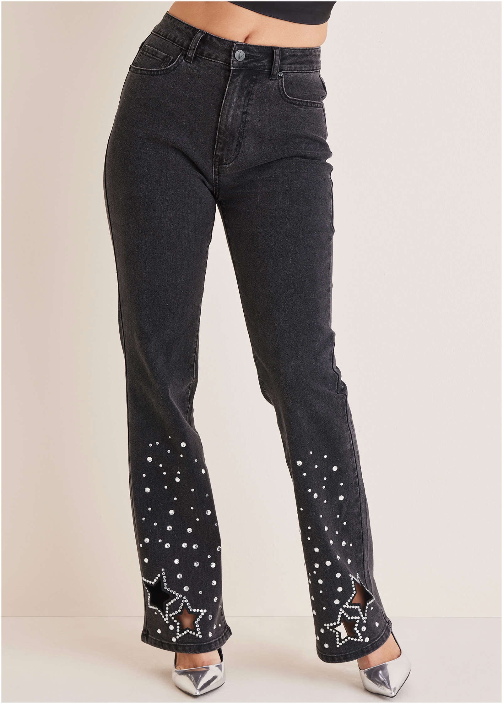 Rhinestone Embellished Jeans Black Wash