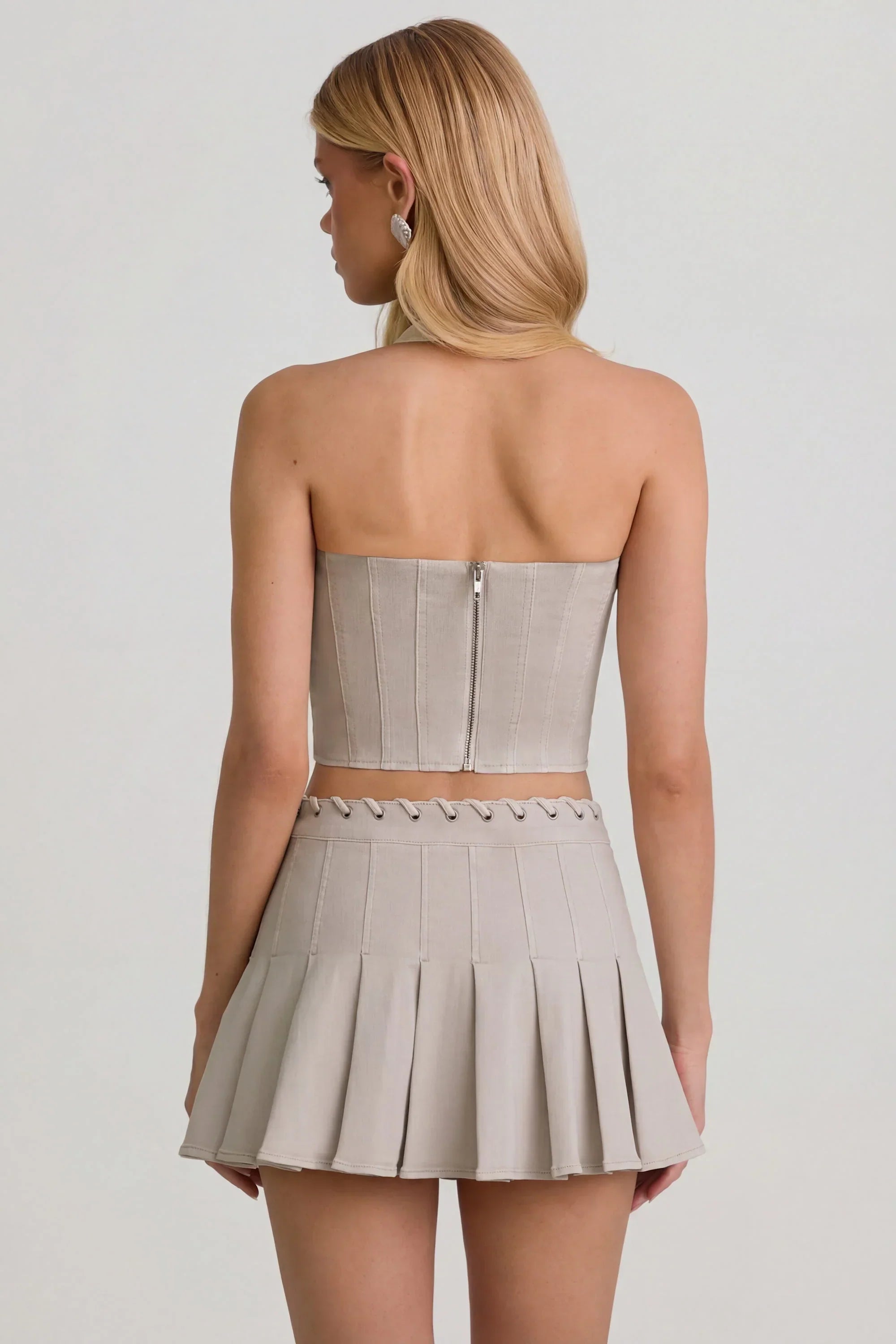 Low Rise Pleated Mini Skirt in Ecru