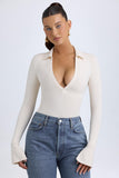Modal Plunge V Neck Bodysuit in Ivory