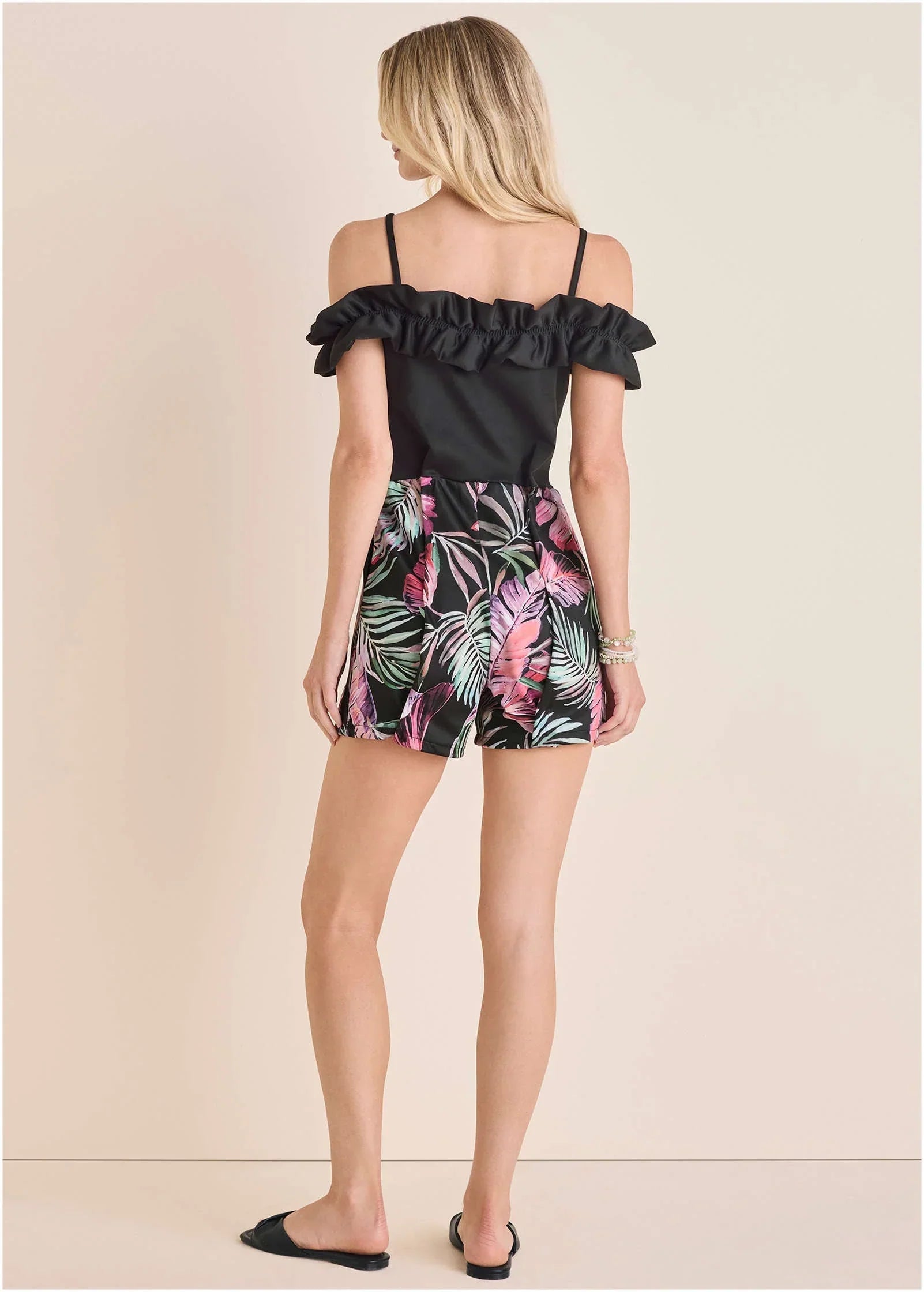 Off The Shoulder Romper Illuminated Jungle
