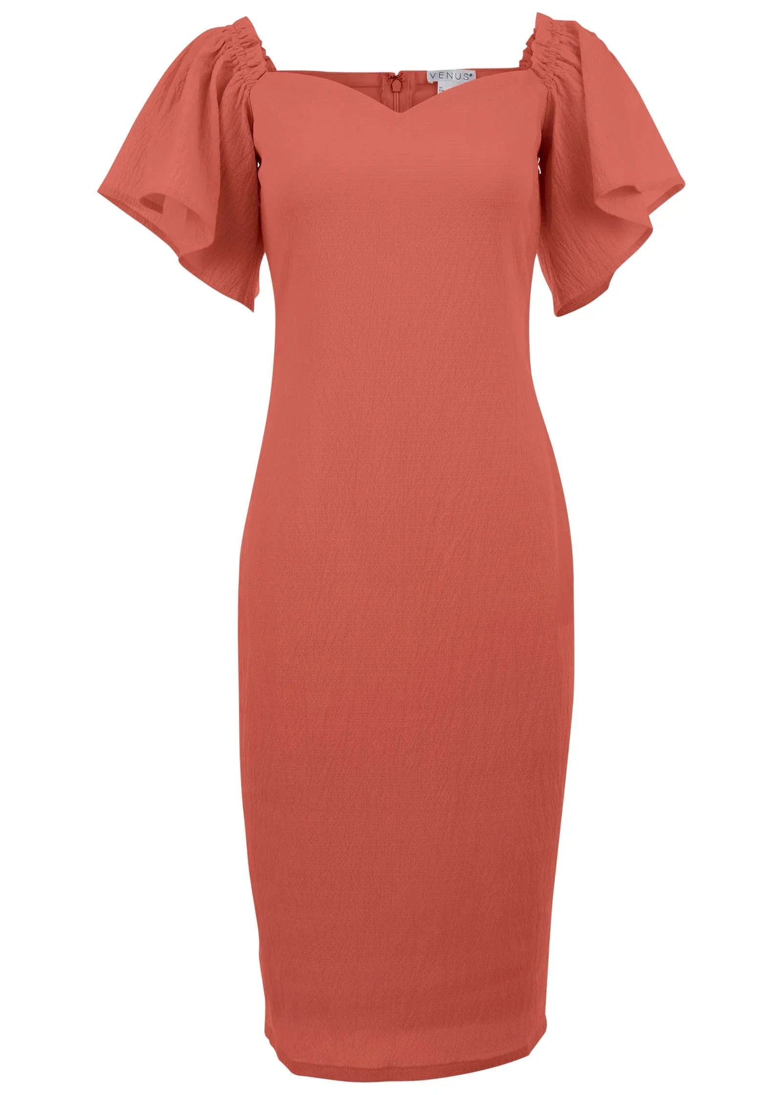 Fluted Satin Midi Dress Burnt Orange