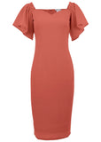 Fluted Satin Midi Dress Burnt Orange