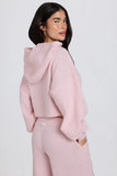 Soft Knit Zip Up Cropped Hoodie in Soft Pink