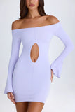 Off Shoulder Cut Out Mini Dress in Soft Lilac