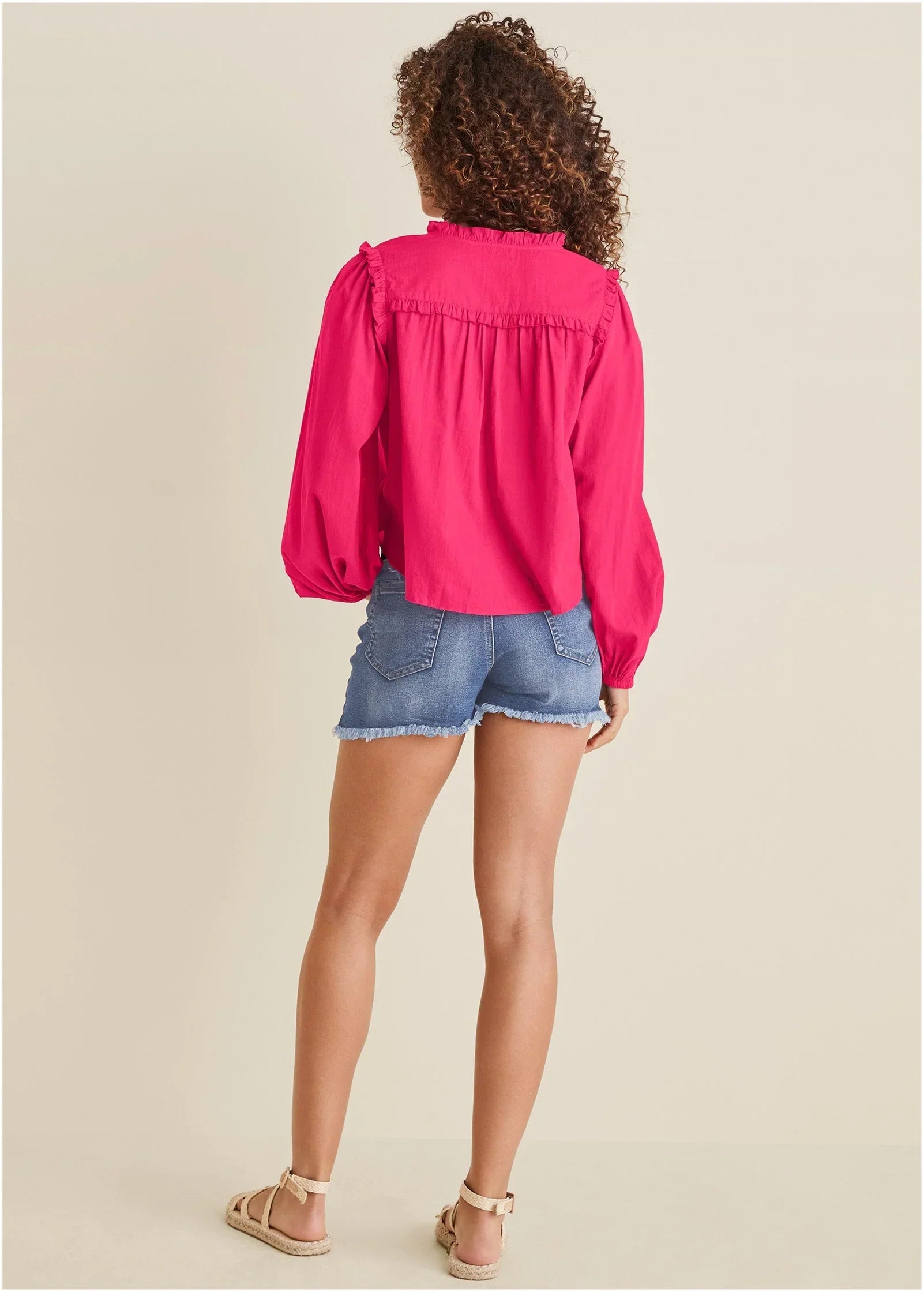 Tassel Long Sleeve Top Dark Pink