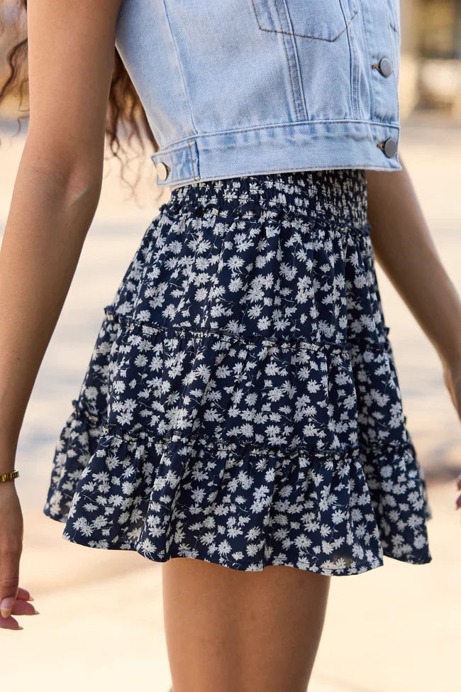 Through the Garden Black White Floral Skort