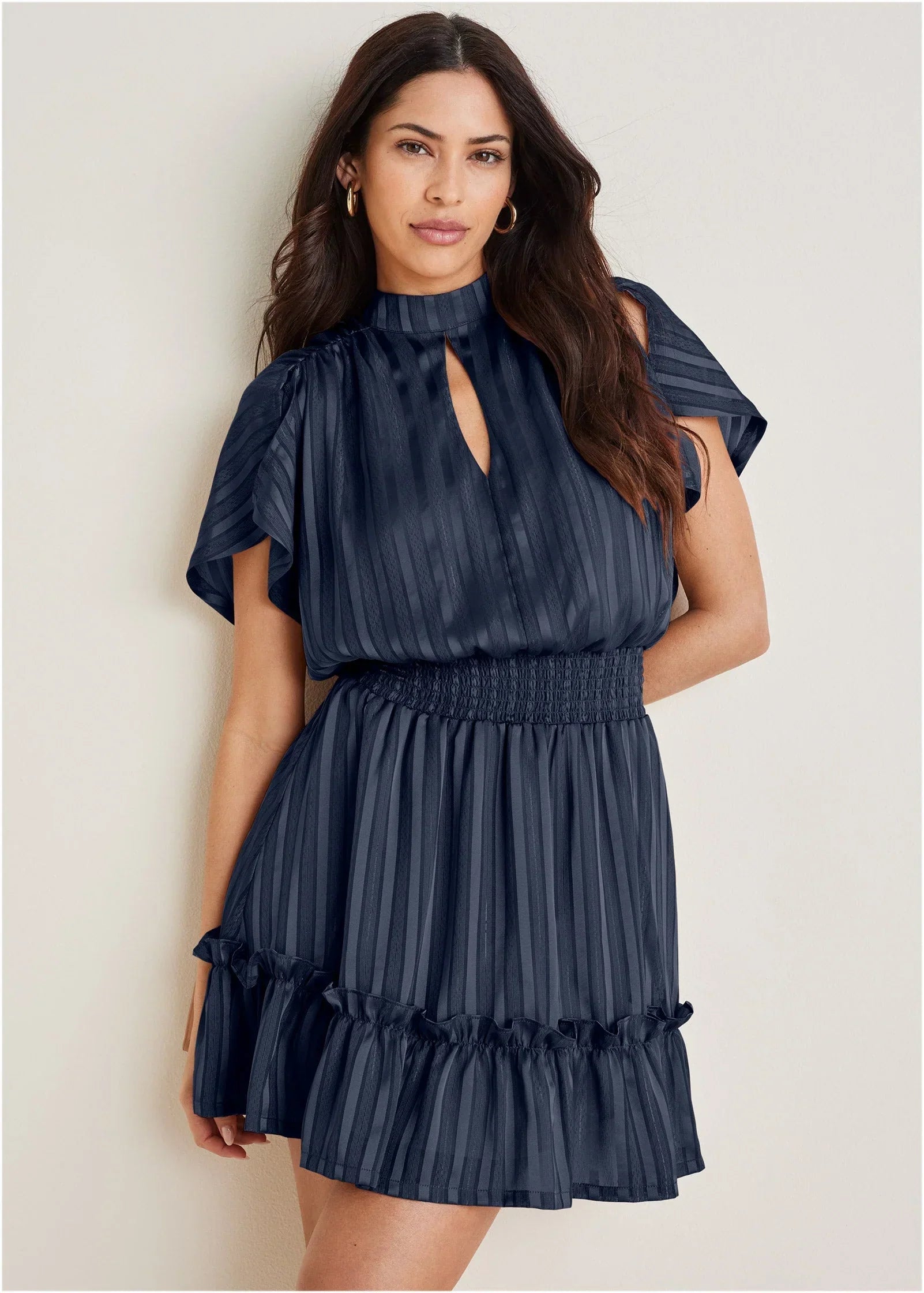High Neck Mini Dress Navy