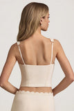 Plunge Neck Scalloped Corset Top in Ivory