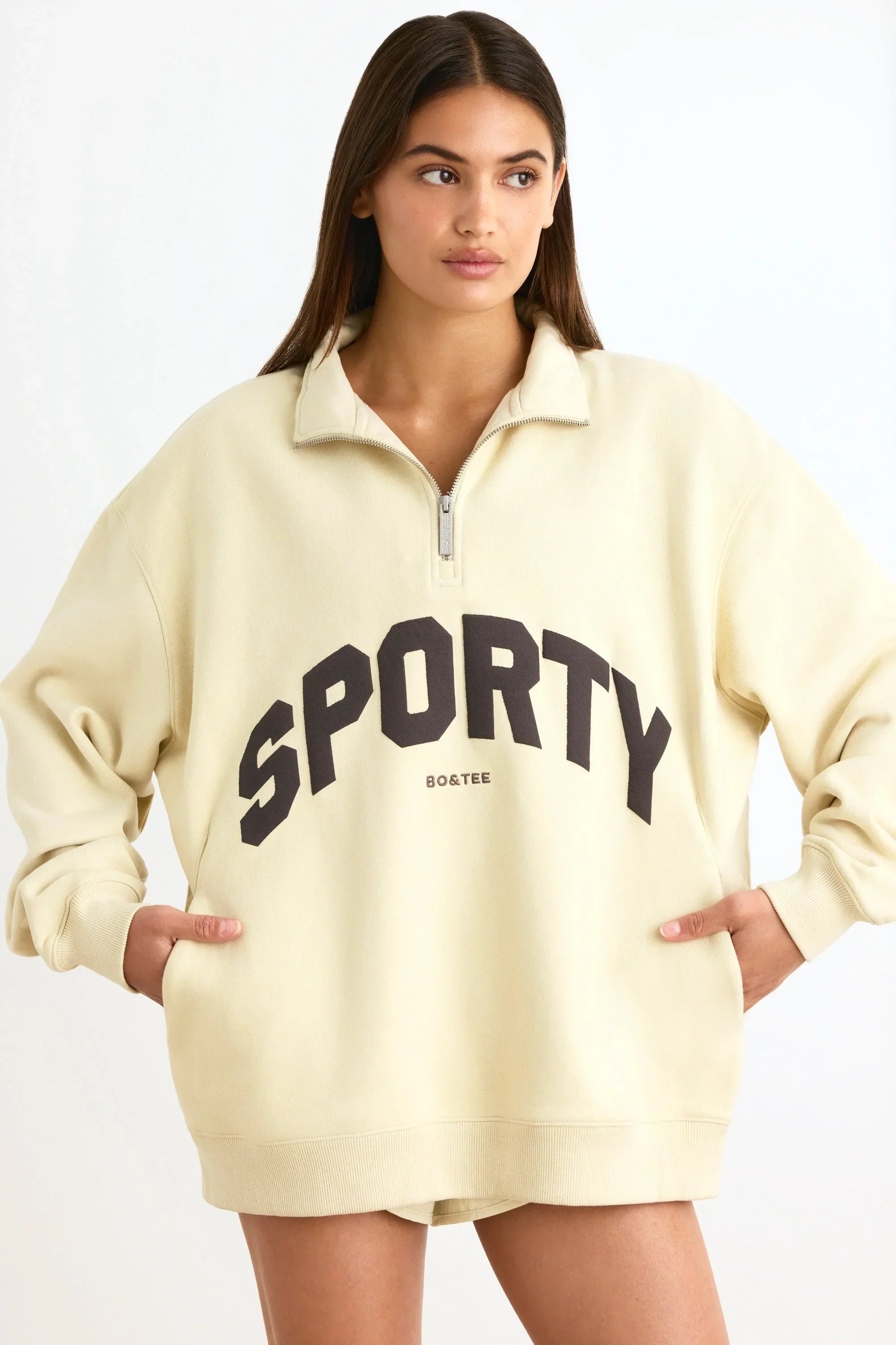 Quarter Zip Sweatshirt in Bone