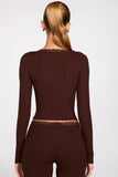 Ribbed Modal Square Neck Long Sleeve Top in Chocolate Brown