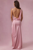 Satin Draped Bridesmaid Dress in Blush Pink