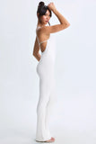 Modal Plunge Open Back Flared Jumpsuit in White