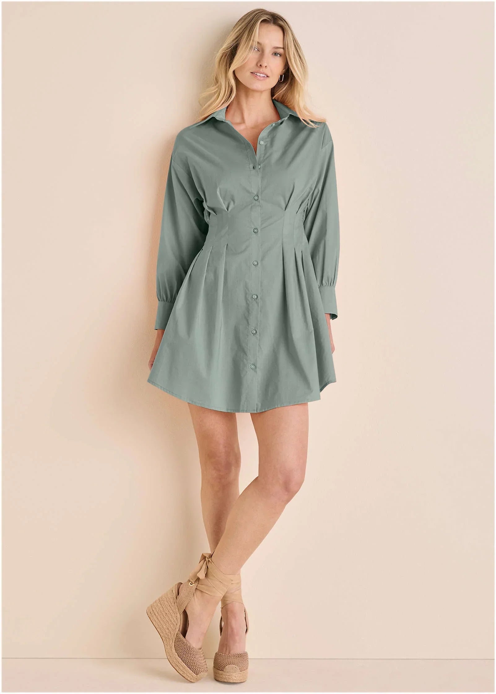 Pleated Shirt Dress Iceberg Green