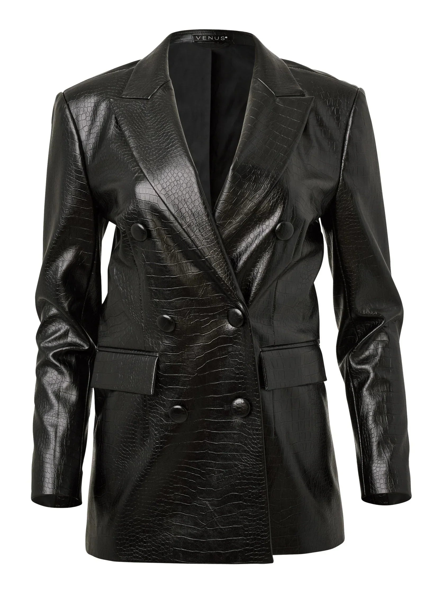 Faux Croc Blazer Jet Black