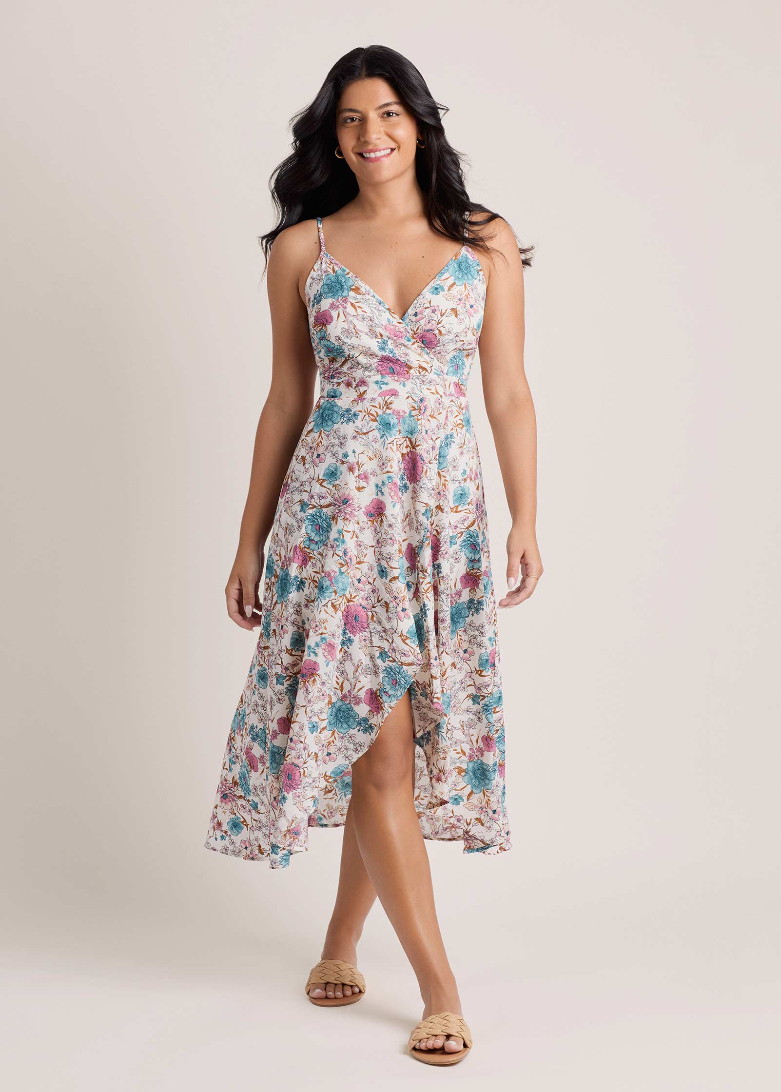 Vibrant Floral Wrap Dress Ivory Floral