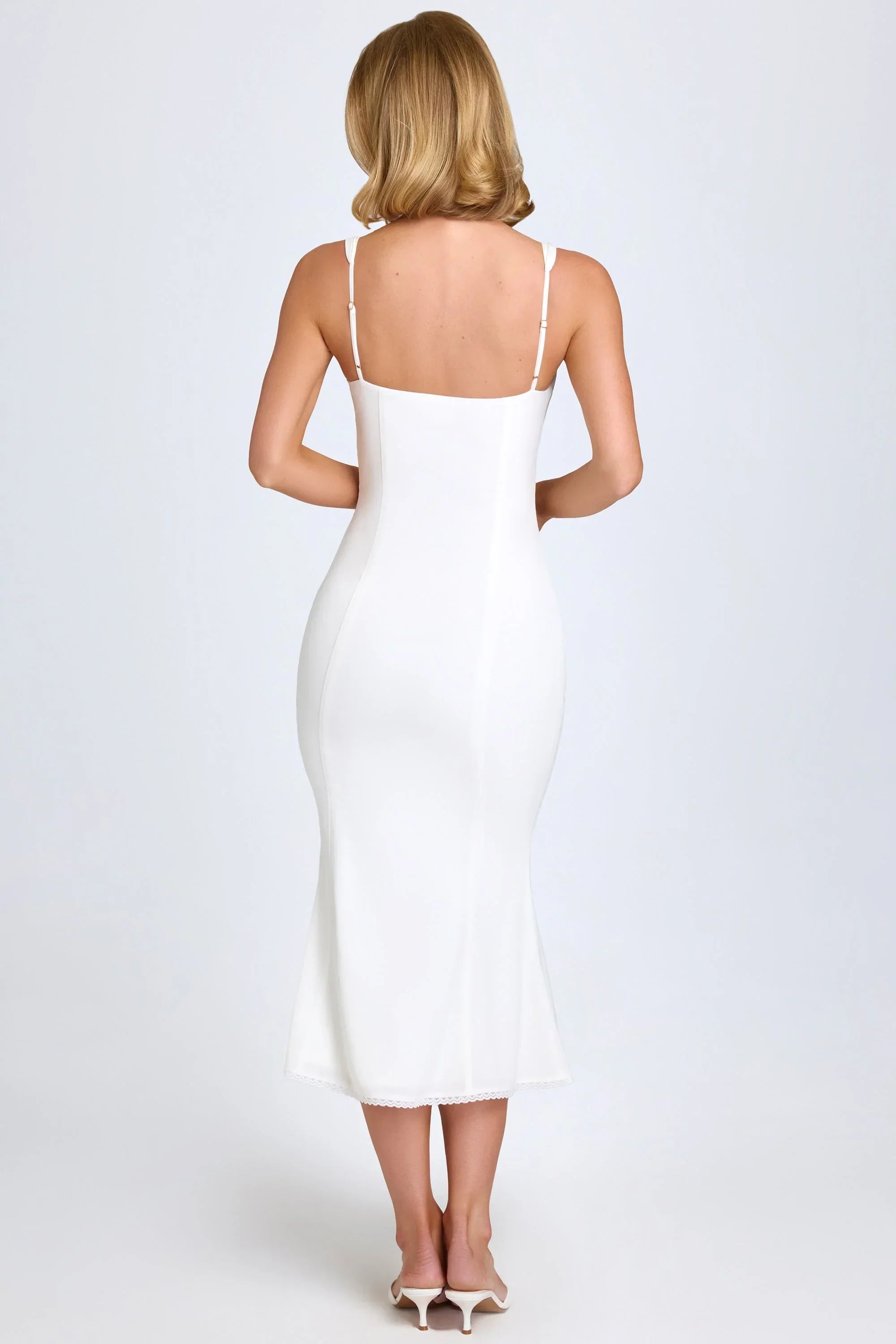 Lace Trim Midaxi Dress in White