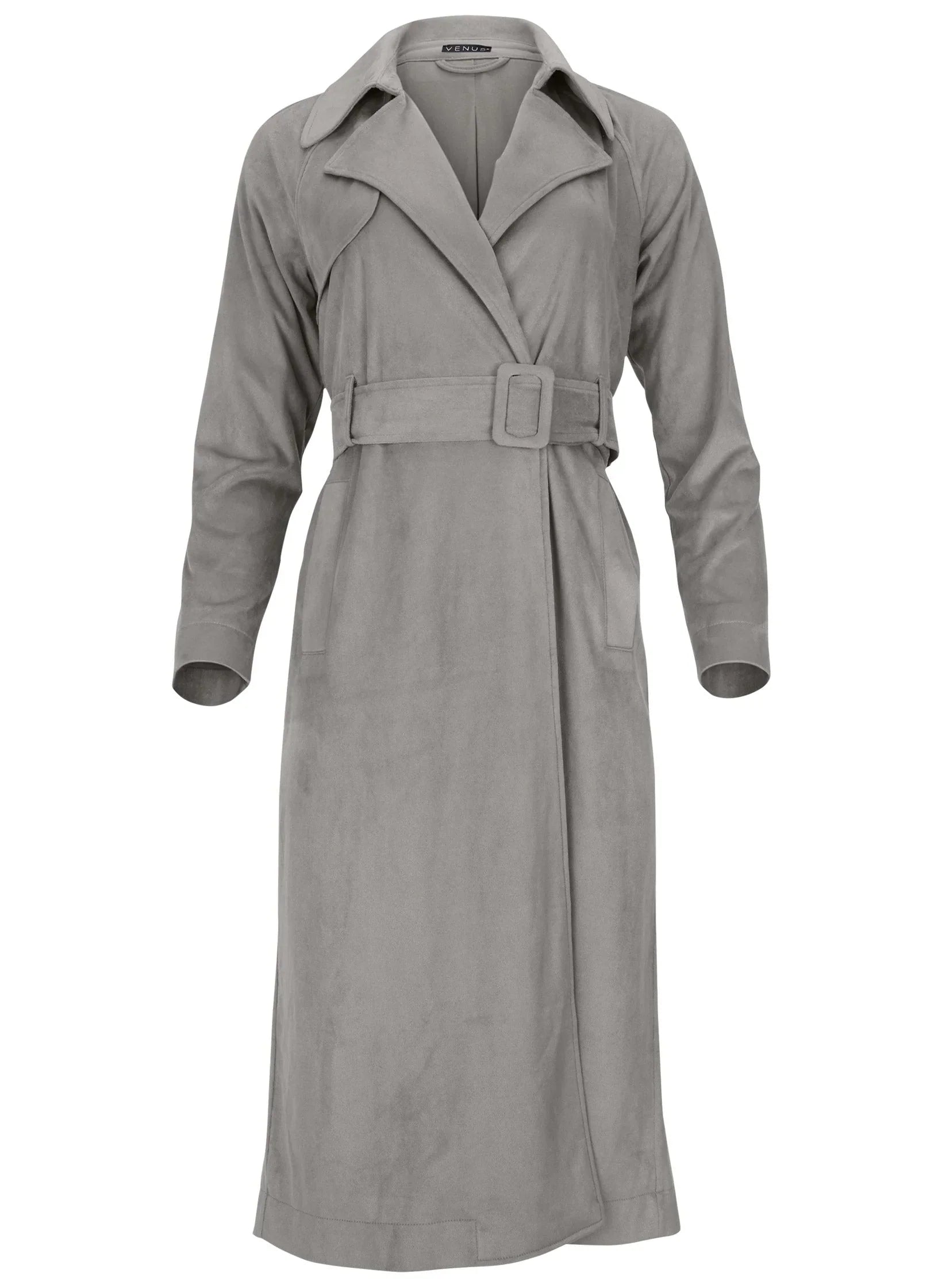 Faux Suede Trench Coat Grey