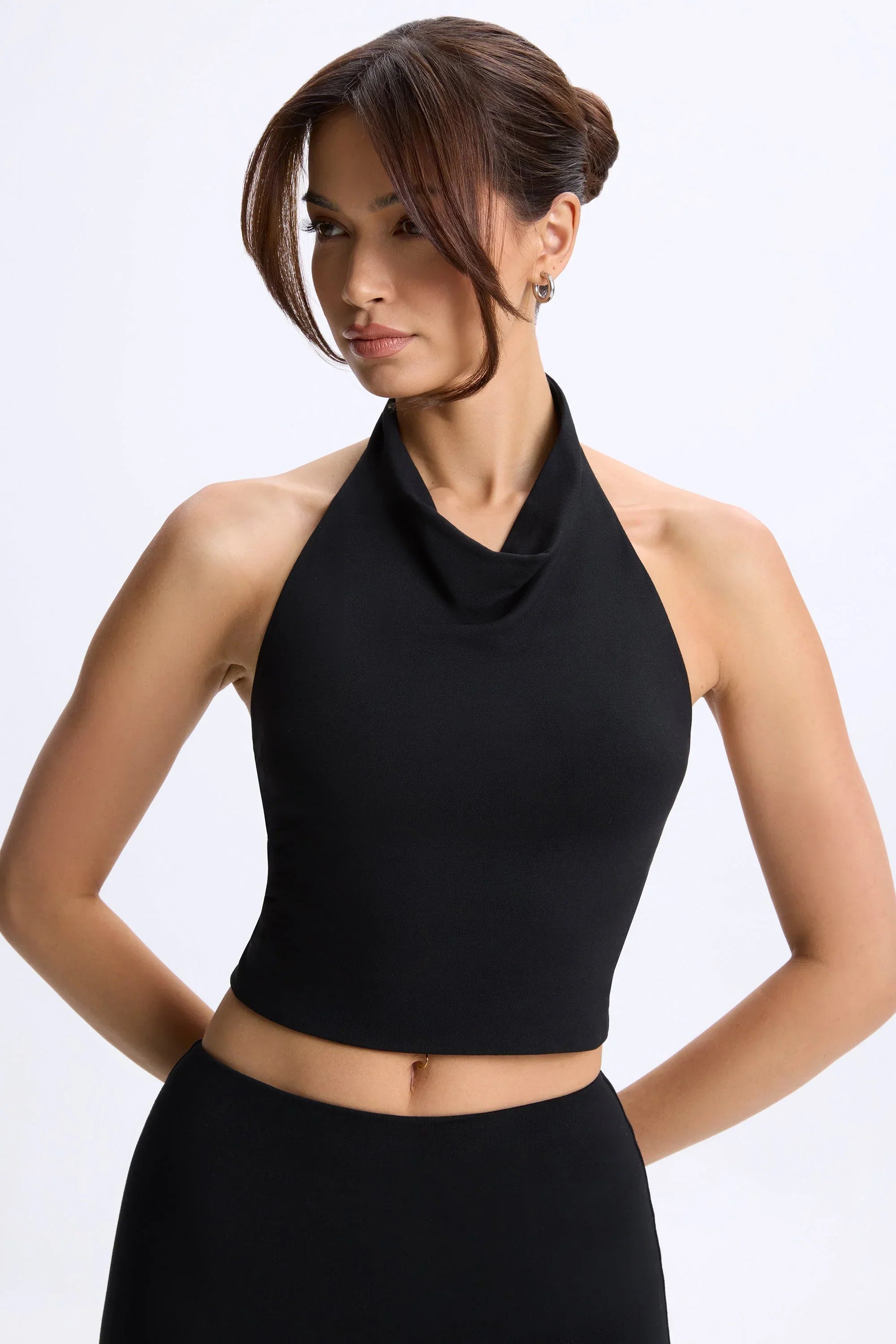 Modal Cowl Neck Open Back Top in Black