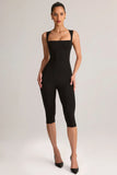 Modal Square Neck Bodycon Capri Jumpsuit in Black