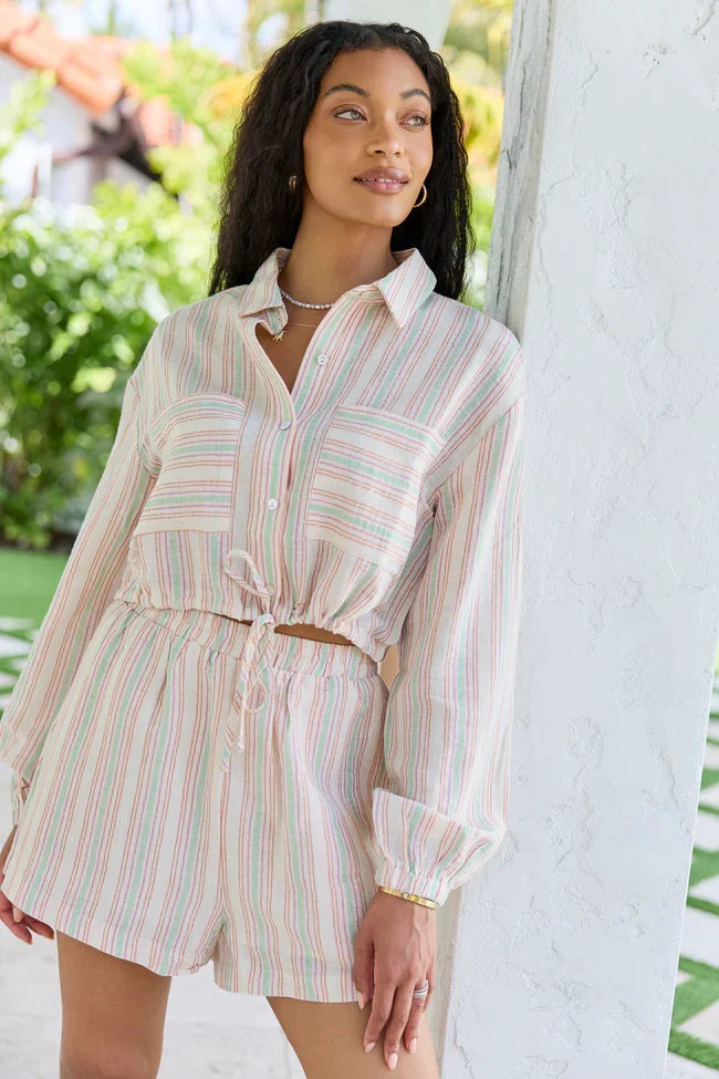 Dream Destination Striped Long Sleeve Top and Shorts Set FINAL SALE