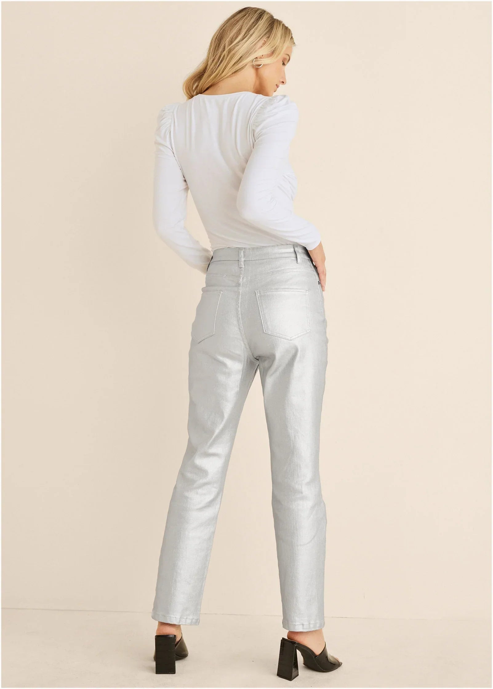 Puff Shoulder Long Sleeve Top White