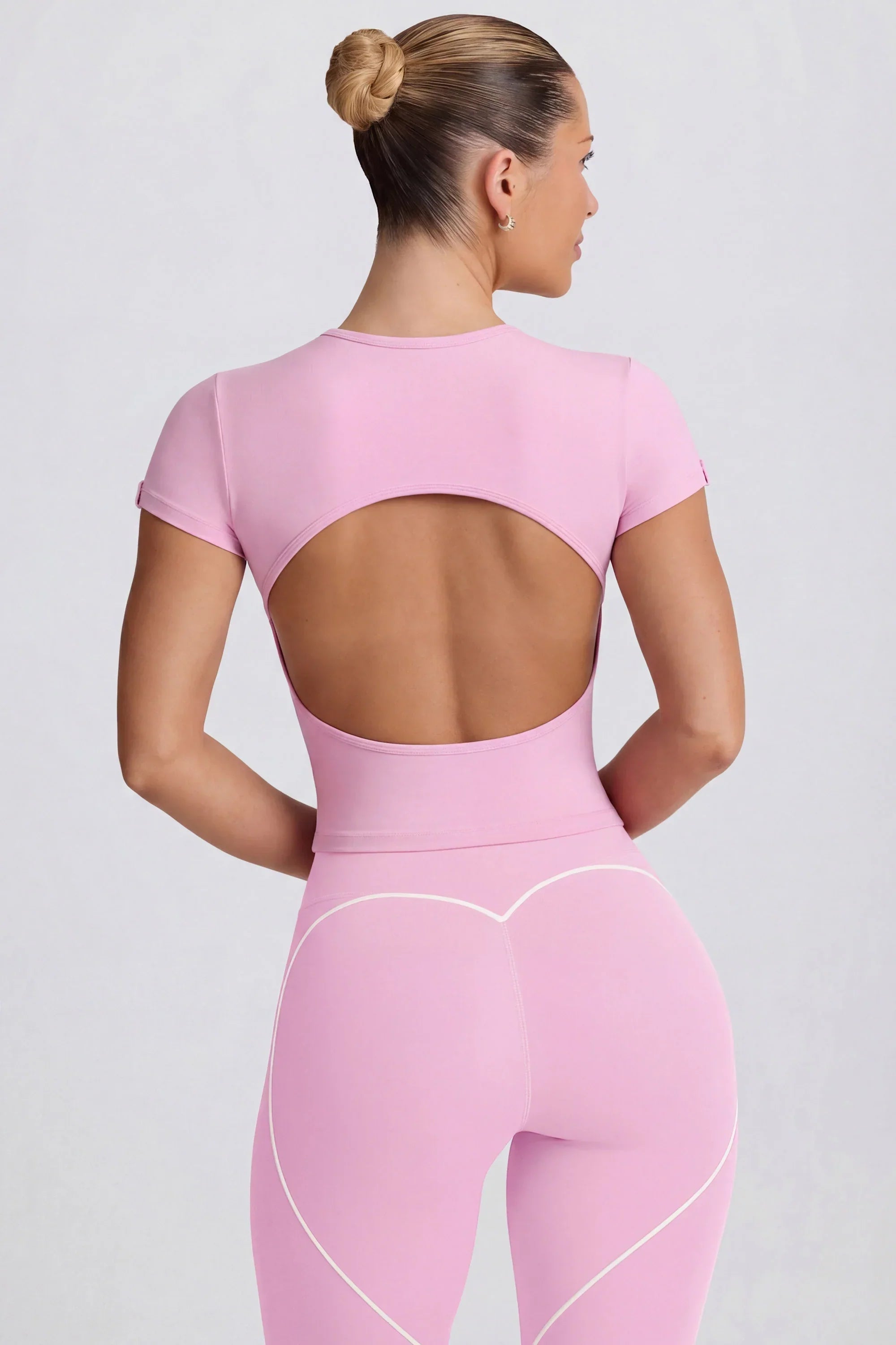 Cut Out Longline T Shirt in Dusty Pink