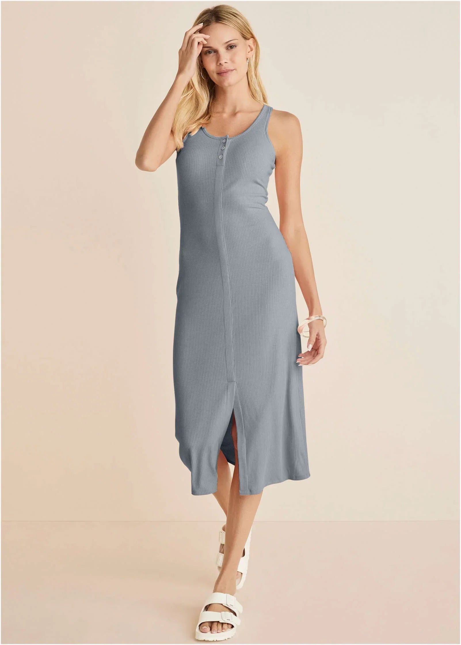 Henley Midi Dress Seafog