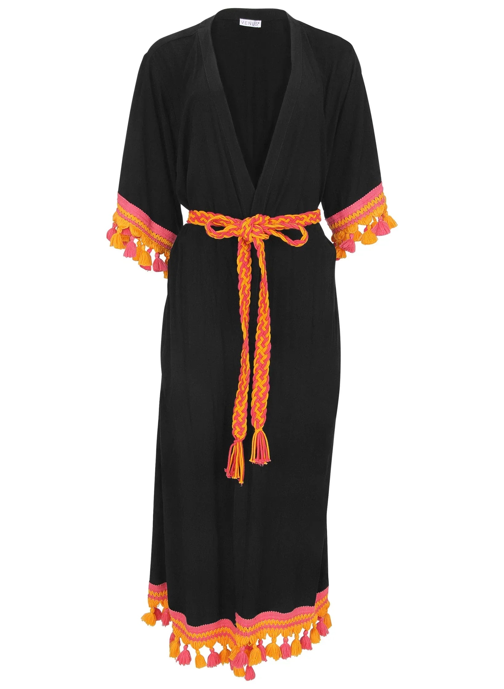 Colorful Crochet Kimono Jet Black
