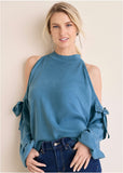 Cold Shoulder Bow Sweater Niagara