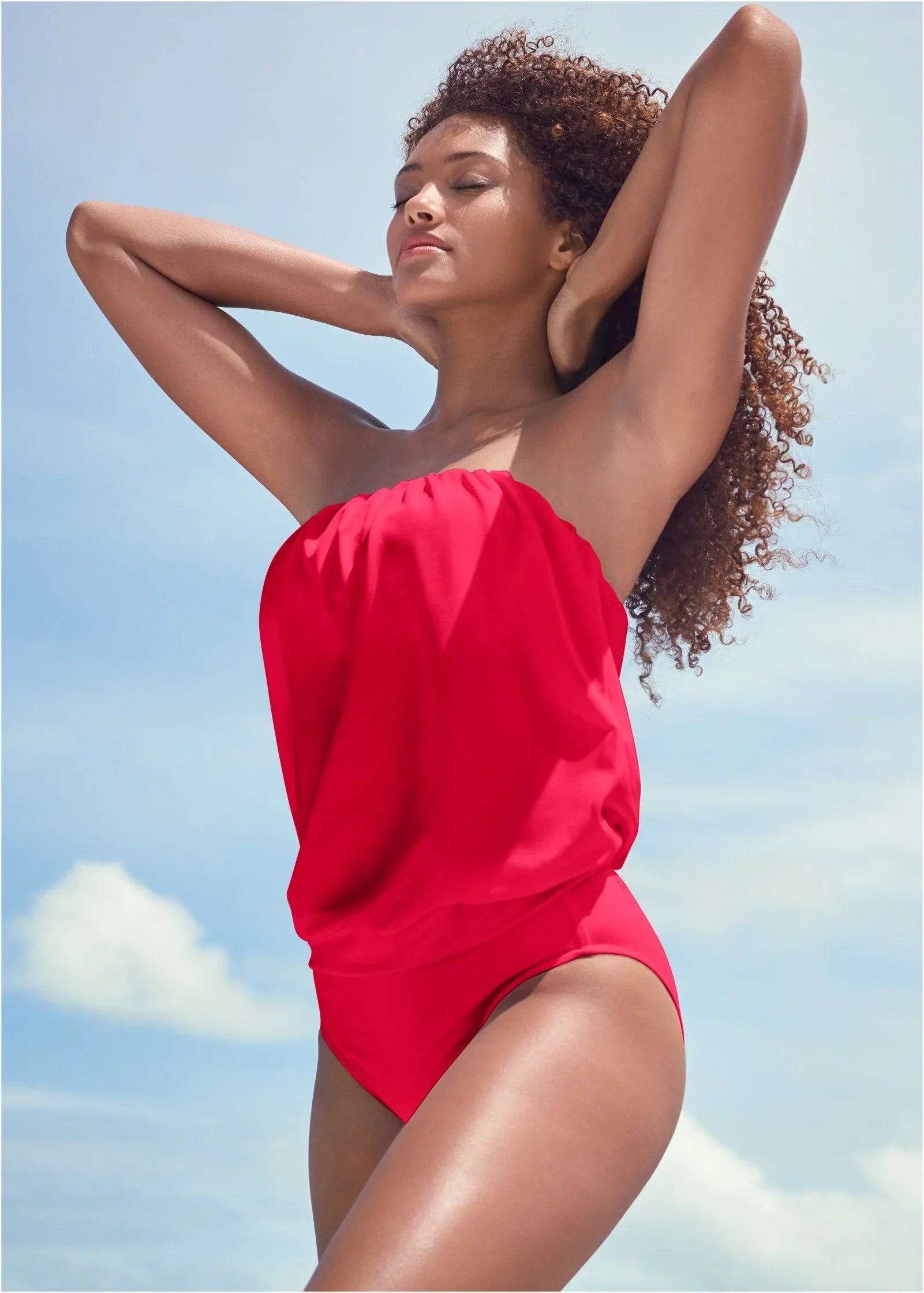 Blouson Bandeau Tankini Top Red Hot
