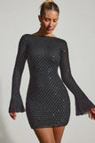 Embellished Open Back A Line Mini Dress in Black