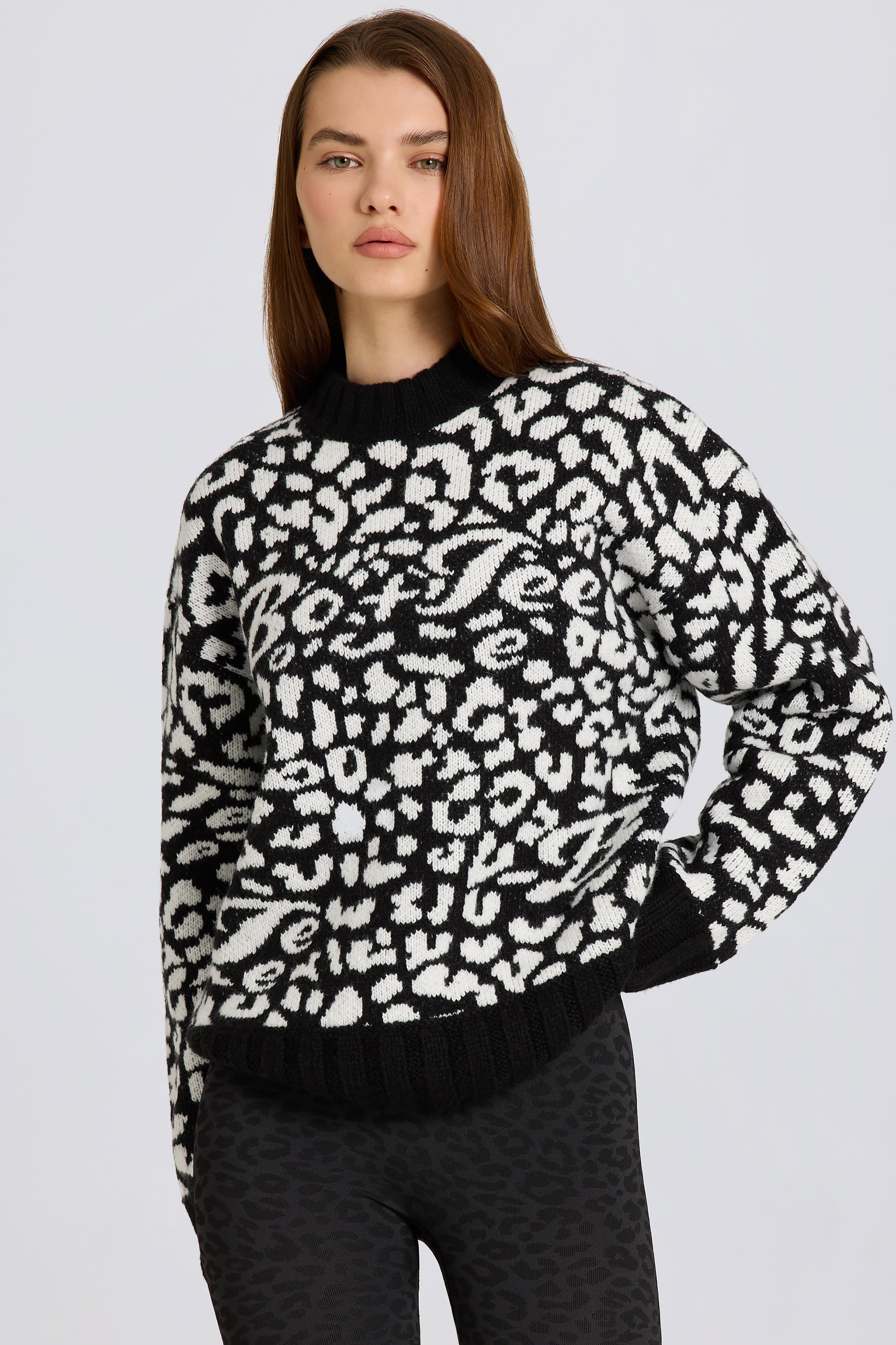 Jacquard Knit Oversized Jumper in Black