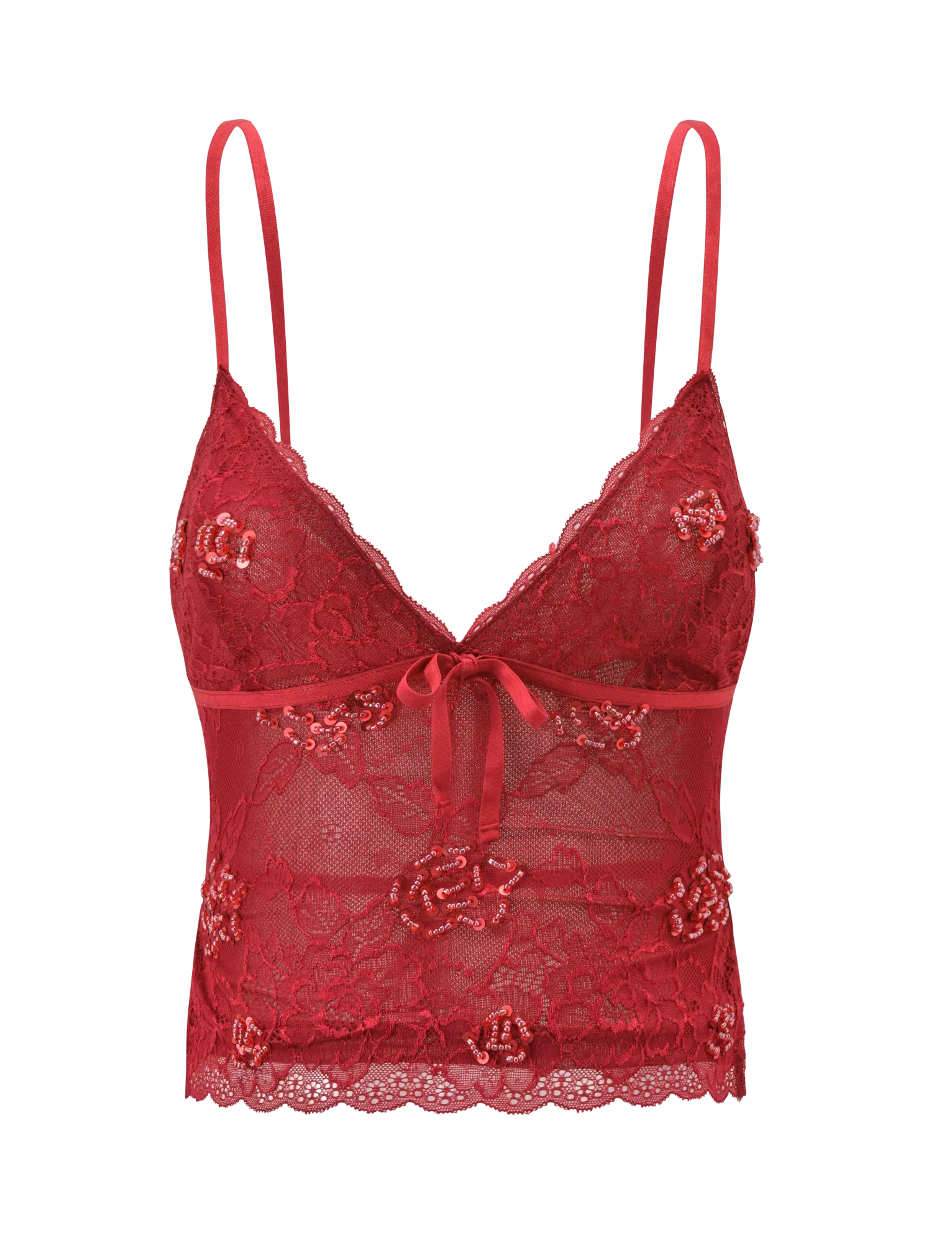 KIRRA BEADED SEQUIN LACE TOP RED