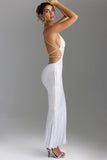 Embellished Cut Out Backless Maxi Dress in White
