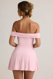 Modal Off Shoulder A Line Mini Dress in Baby Pink
