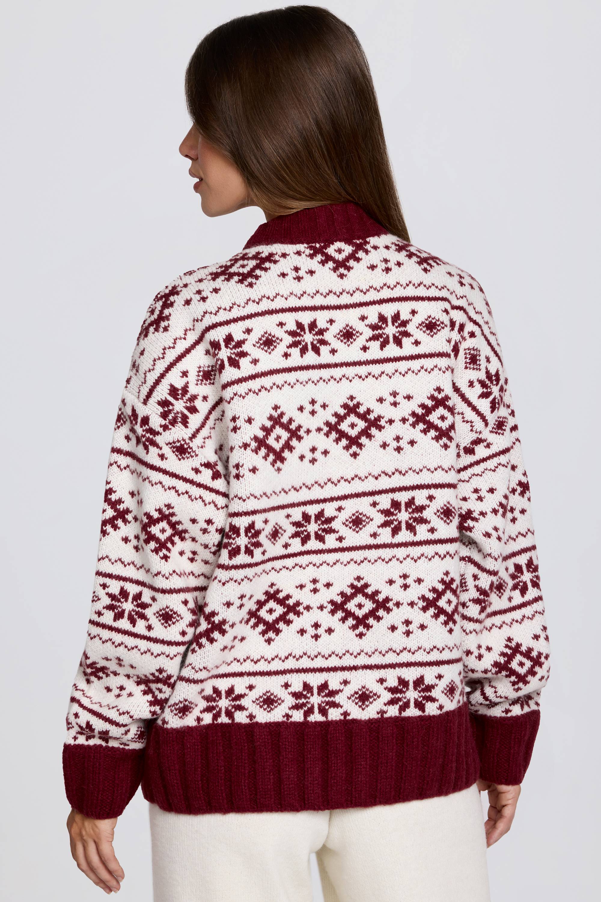 Jacquard Knit Oversized Jumper in Crimson Red
