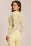 Lace Faux Fur Trim Cardigan in Lemon Yellow
