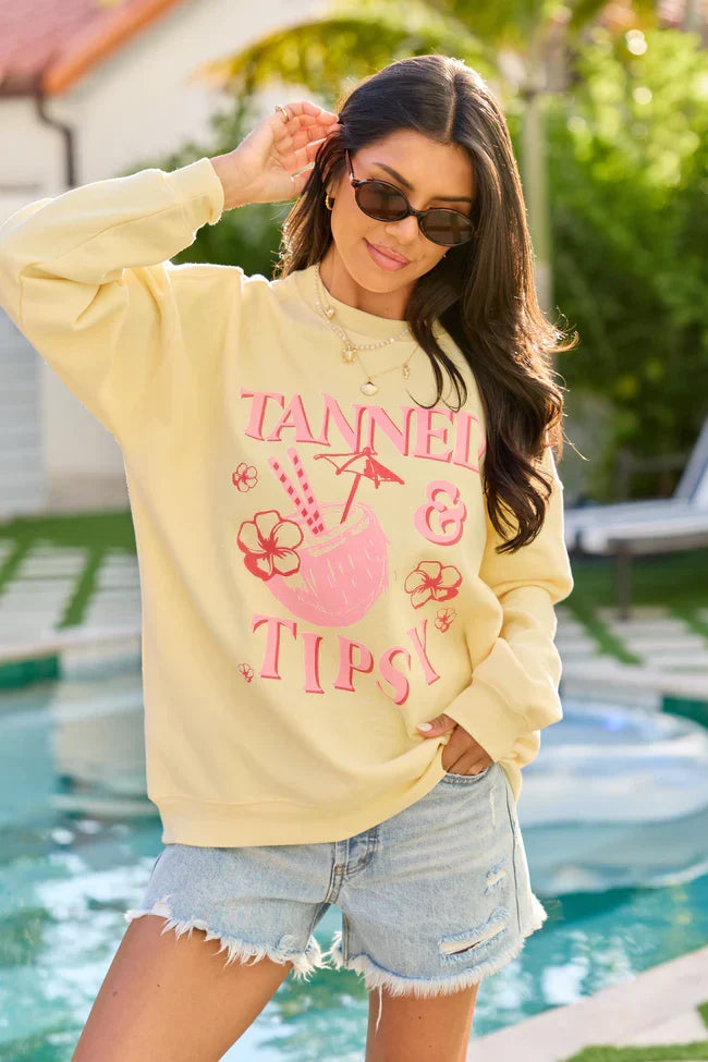 Tanned Tipsy Yellow Graphic Sweatshirt