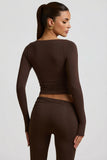 Modal Ruched Long Sleeve Top in Chocolate Brown