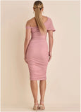 One Shoulder Mesh Midi Cameo Pink