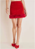 Velvet And Faux Fur Mini Skirt Haute Red