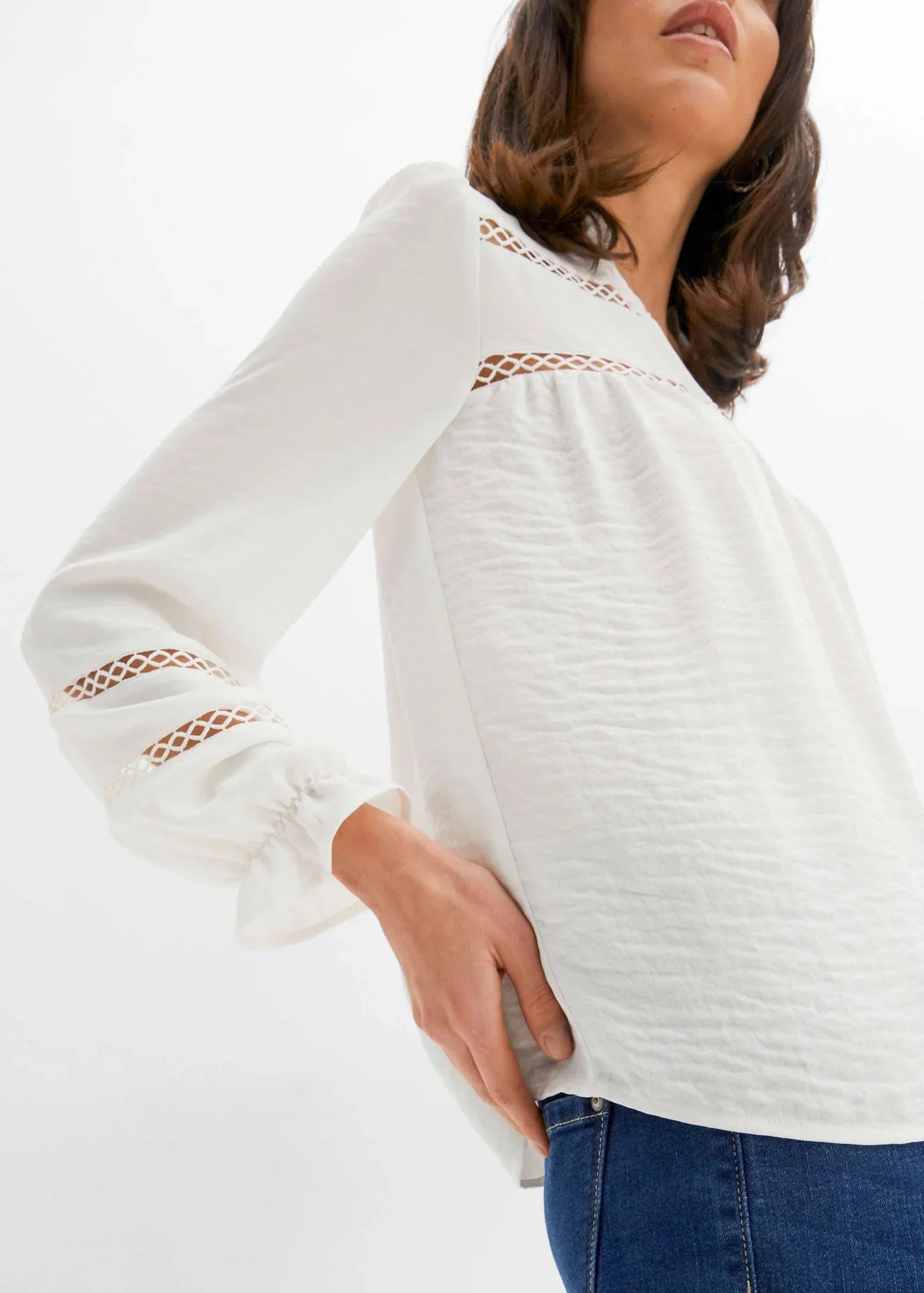 Lace Trim Blouse White