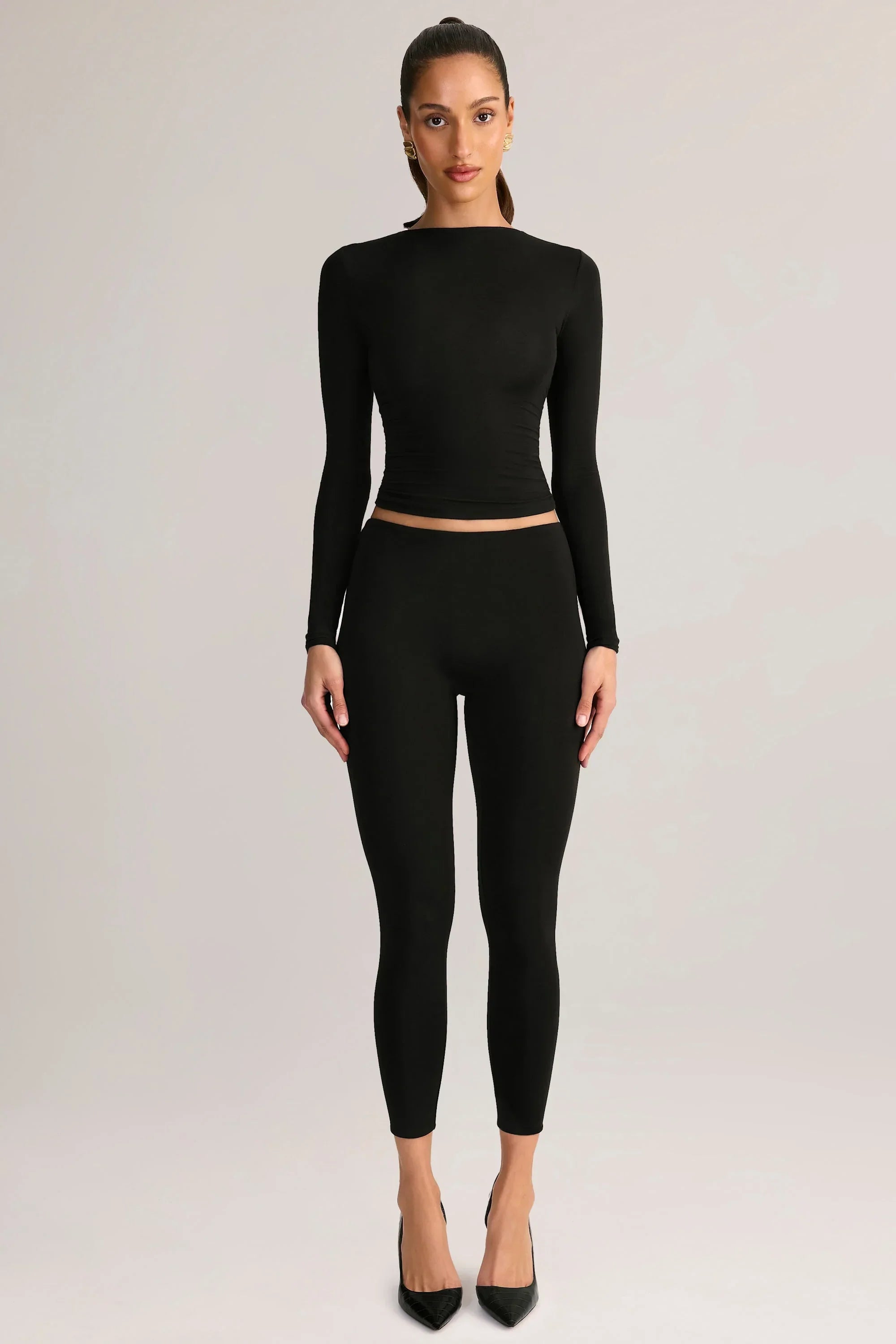 Modal Mid Rise Cropped Leggings in Black