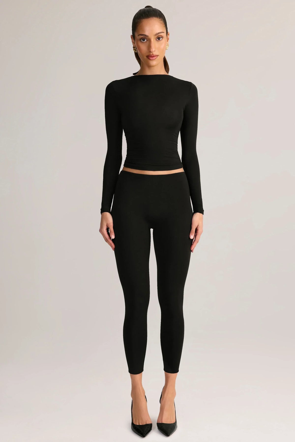 Modal Mid Rise Cropped Leggings in Black