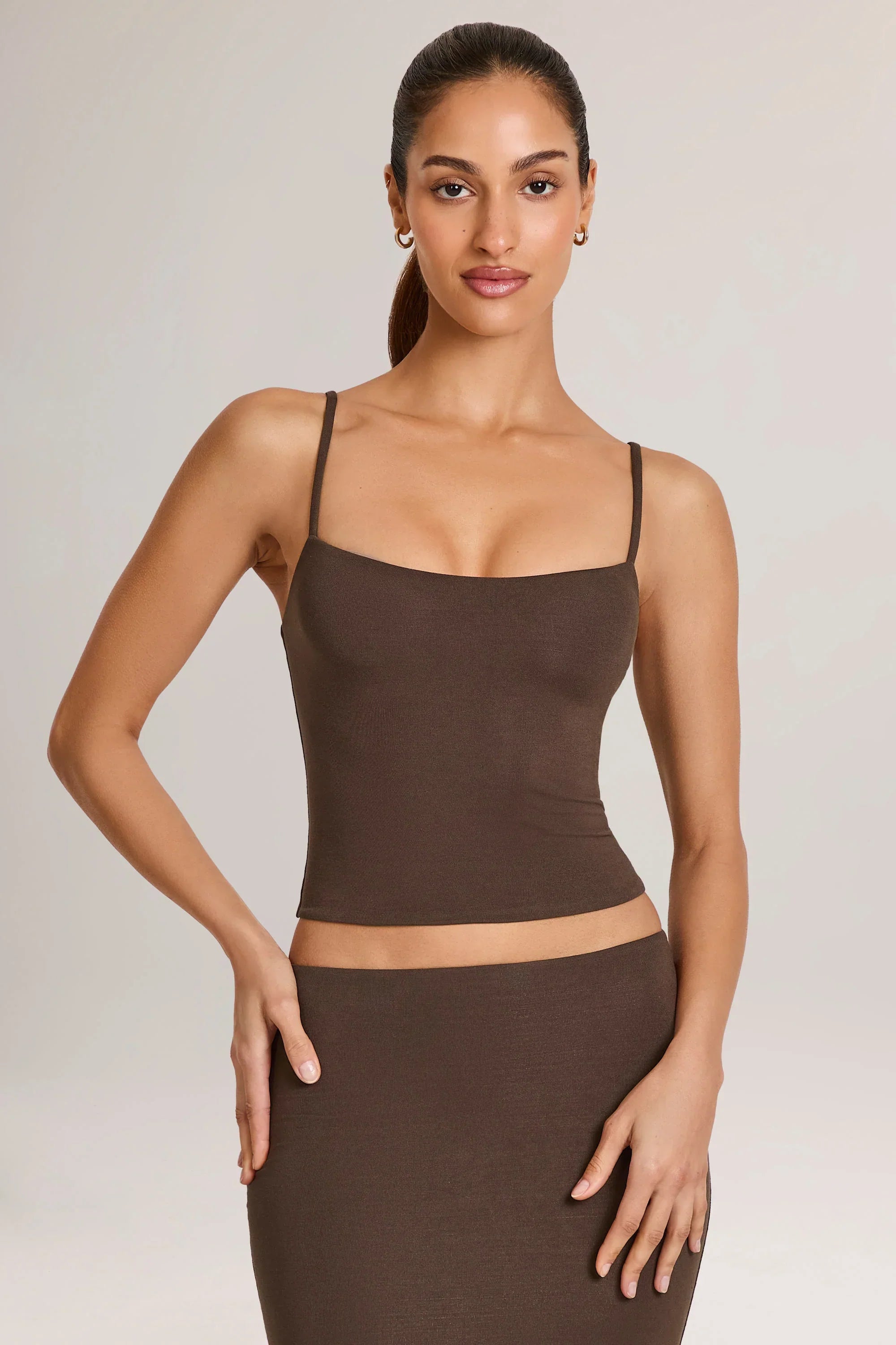 Modal Scoop Neck Tank Top in Chocolate Brown