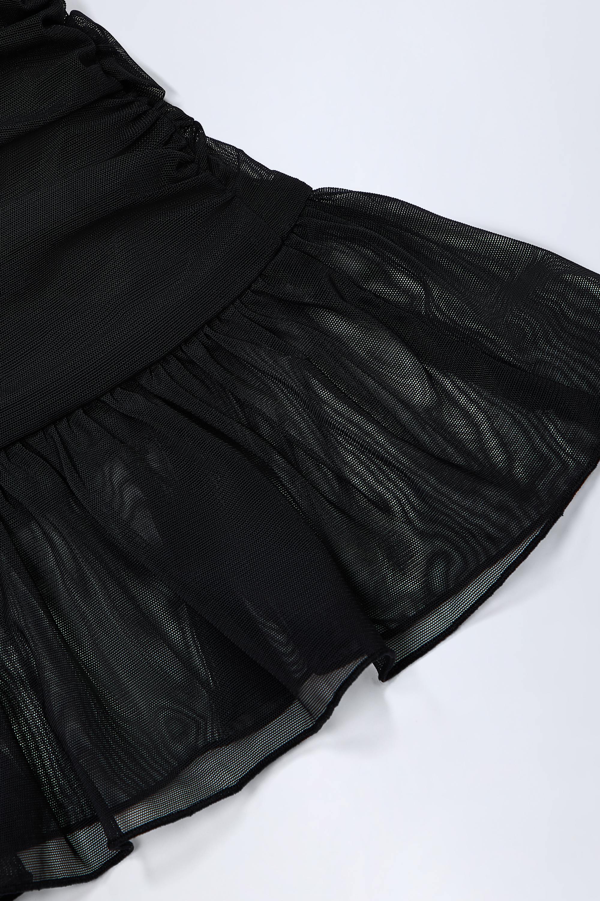Hardware Detail Ruffled Mid Rise Mini Skirt in Black