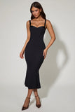 Layered Bra Detail Fishtail Midaxi Dress in Black
