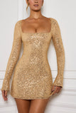 Embellished A Line Mini Dress in Gold